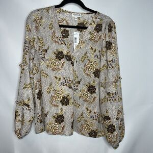 STUDIO B by BOBEAU Shirt Womens Large Signature Floral Long Sleeve NWT